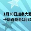 1月30日加拿大爱德华王子岛省疫情最新消息-截至爱德华王子岛省截至1月30日8时03分(北京时间）疫情数据统计
