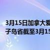 3月15日加拿大爱德华王子岛省疫情最新消息-截至爱德华王子岛省截至3月15日8时38分(北京时间）疫情数据统计