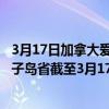 3月17日加拿大爱德华王子岛省疫情最新消息-截至爱德华王子岛省截至3月17日13时15分(北京时间）疫情数据统计