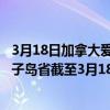 3月18日加拿大爱德华王子岛省疫情最新消息-截至爱德华王子岛省截至3月18日9时47分(北京时间)疫情数据统计 3月18日加拿大爱德华王子岛省疫情最新消息-截至爱德华王子岛省截至3月18日9时47分(北京时间)疫情数据统计