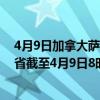 4月9日加拿大萨斯喀彻温省疫情最新消息-截至萨斯喀彻温省截至4月9日8时01分(北京时间）疫情数据统计
