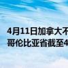 4月11日加拿大不列颠哥伦比亚省疫情最新消息-截至不列颠哥伦比亚省截至4月11日0时00分(北京时间）疫情数据统计