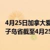 4月25日加拿大爱德华王子岛省疫情最新消息-截至爱德华王子岛省截至4月25日7时01分(北京时间)疫情数据统计 4月25日加拿大爱德华王子岛省疫情最新消息-截至爱德华王子岛省截至4月25日7时01分(北京时间)疫情数据统计
