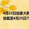 4月25日加拿大萨斯喀彻温省疫情最新消息-截至萨斯喀彻温省截至4月25日7时01分(北京时间）疫情数据统计