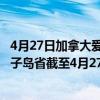 4月27日加拿大爱德华王子岛省疫情最新消息-截至爱德华王子岛省截至4月27日7时10分(北京时间）疫情数据统计
