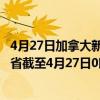 4月27日加拿大新不伦瑞克省疫情最新消息-截至新不伦瑞克省截至4月27日0时00分(北京时间）疫情数据统计