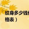 纹身多少钱价格表2020（一般纹身多少钱价格表）