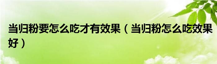 当归粉怎么用（当归粉怎么能够喝下去呢）