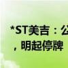 *ST美吉：公司股票将被深交所终止上市交易，明起停牌