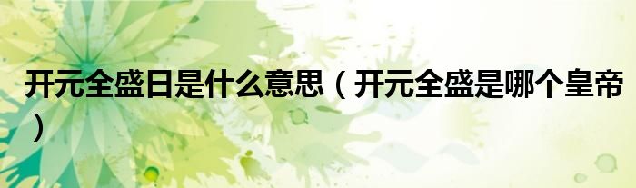 开元全盛日为什么能够实现（开元全盛日为什么能够实现?）