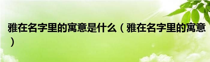 雅在名字中的含义是什么意思（雅在名字中的含义是什么意思）