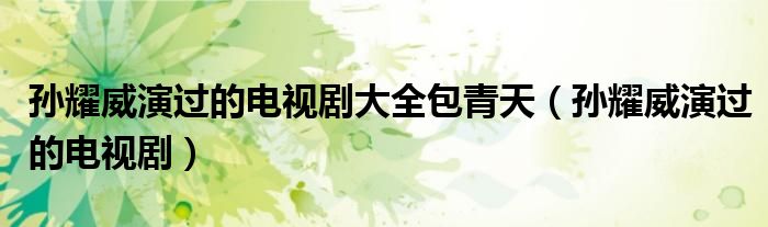孙耀威包青天电视剧片段（孙耀威演的包青天电视剧）