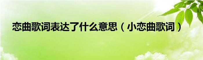 小恋曲2018歌词（小恋曲音乐）