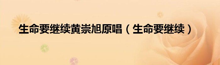 生命要继续黄崇旭mp3下载（生命要继续黄崇旭原唱）