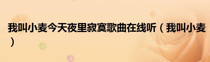 我叫小麦今天夜里寂寞歌曲在线听（我叫小麦）
