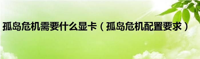 孤岛危机要从一开始吗（孤岛危机要什么配置）