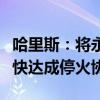 哈里斯：将永远确保以色列能够自卫，呼吁尽快达成停火协议