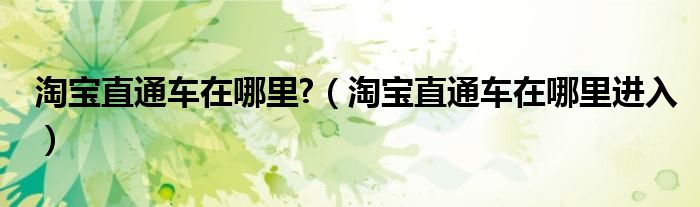 淘宝直通车在哪里?（淘宝直通车入口在哪里进去）