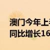 澳门今年上半年旅客总消费超377亿澳门元 同比增长16.4%