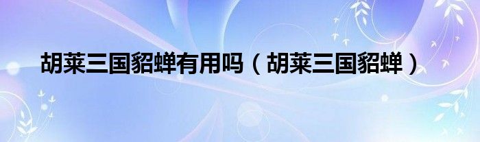 胡莱三国貂蝉搭配（胡莱三国貂蝉技能搭配分析）