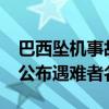 巴西坠机事故遇难人数更新为61人 航空公司公布遇难者名单
