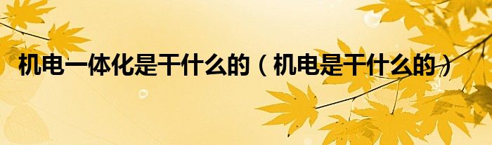 机电一体化是干什么的专业（机电一体化是干什么的）