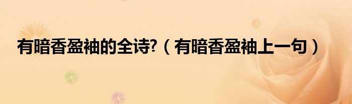 有暗香盈袖什么意思（有暗香盈袖下一句）