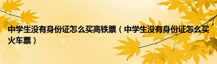 中学生没有身份证怎么买高铁票（中学生没有身份证怎么买火车票）