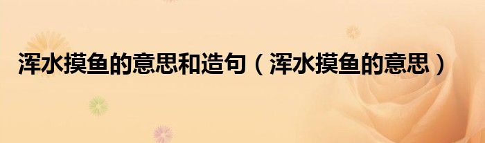 浑水摸鱼成语的意思（浑水摸鱼的意思是什么意思啊）
