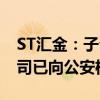 ST汇金：子公司账户被冻结3181.72万元 公司已向公安机关报案