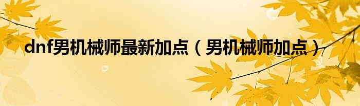 男机械师3加点（dnf男机械师最新加点）