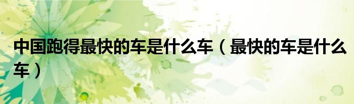 中国最跑的快的人（全国跑得最快的车）