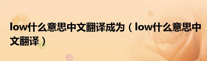 low什么意思中文翻译（low是什么意思网络用语翻译）