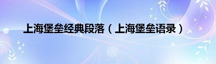 上海堡垒出名的一句台词（上海堡垒小说经典台词）