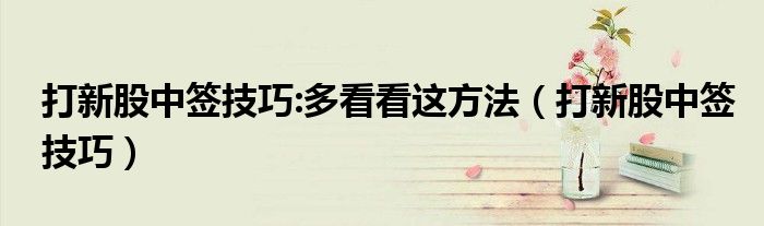 如何打新股中签率高技巧（打新股中签技巧86.9%中签率）