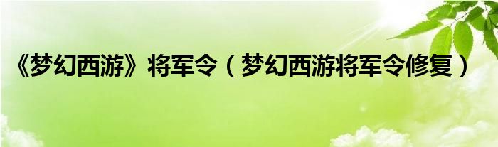梦幻西游将军令什么原理（梦幻西游将军令有什么用）
